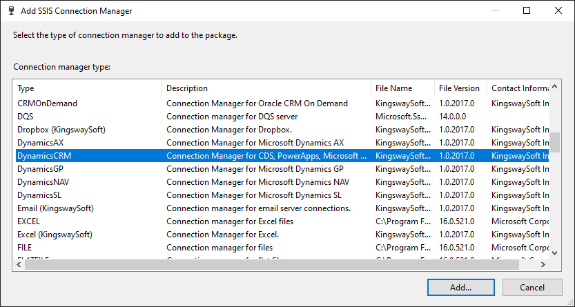 Add SSIS Dynamics CRM Connection Manager